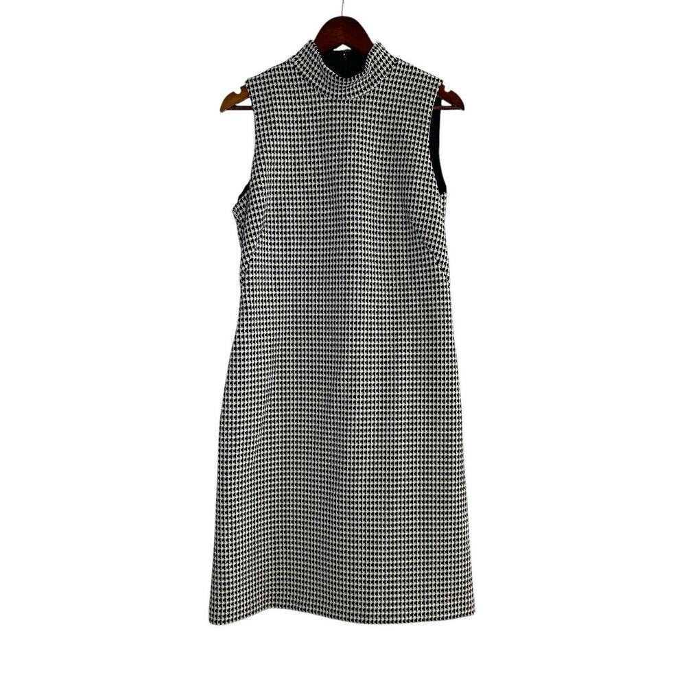 J.McLaughlin Sleeveless Mock-Neck Shift Dress Classic Houndstooth Size Large - Picture 2 of 9